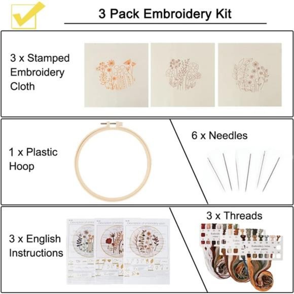 3 Pack Embroidery Starter Kit for Beginners Stamped Cross Stitch Kits - Picture 3 of 8